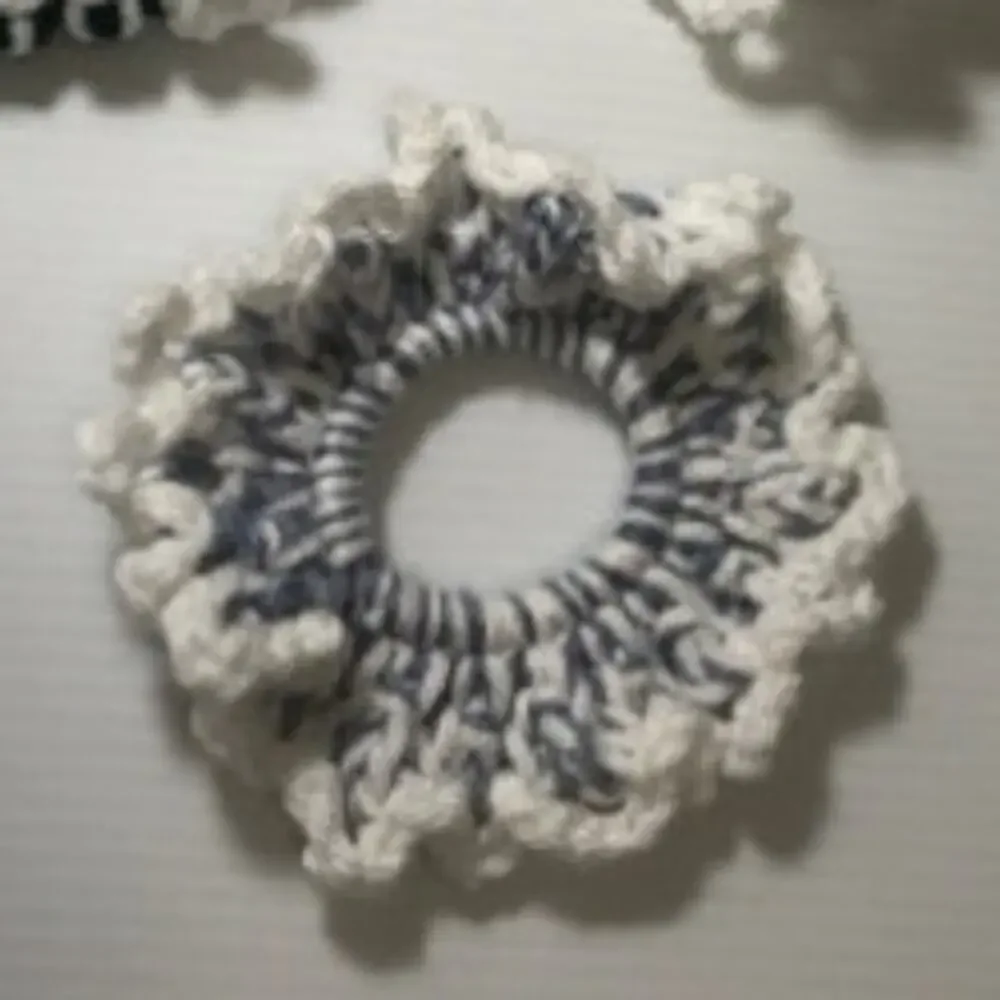 NWT White, Gray Green Handmade Crocheted Hair Scrunchie by Dawny Set of 3